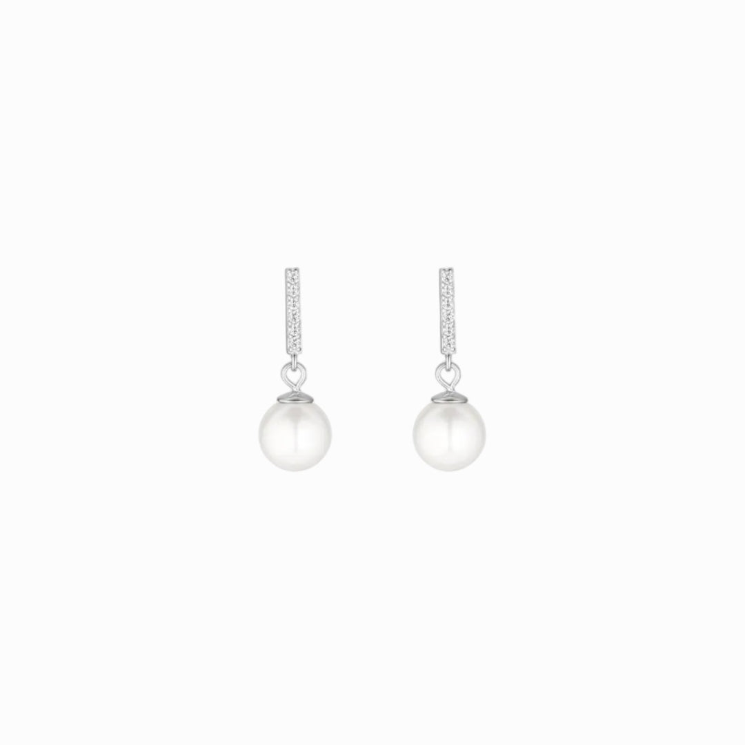 Sterling Silver Round Freshwater Pearl Drop Earrings | Vesta