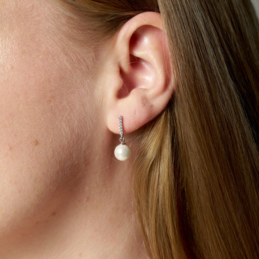 Sterling Silver Round Freshwater Pearl Drop Earrings | Vesta