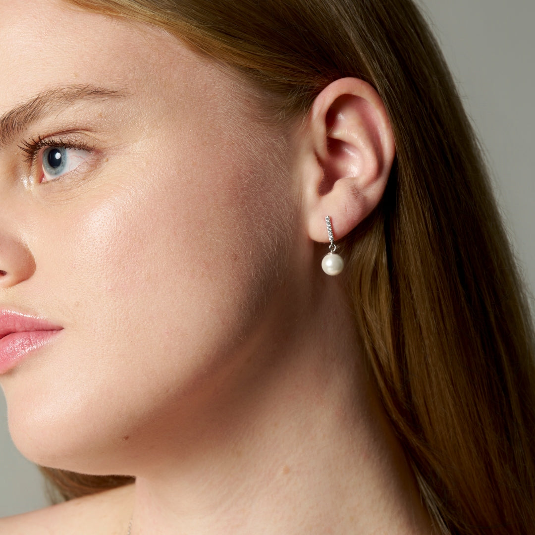 Sterling Silver Round Freshwater Pearl Drop Earrings | Vesta
