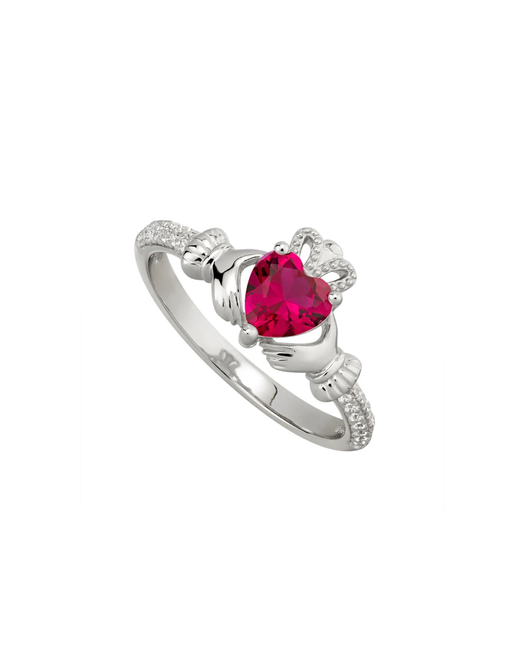 Sterling Silver Ruby Claddagh Ring | July Birthstone | Solvar