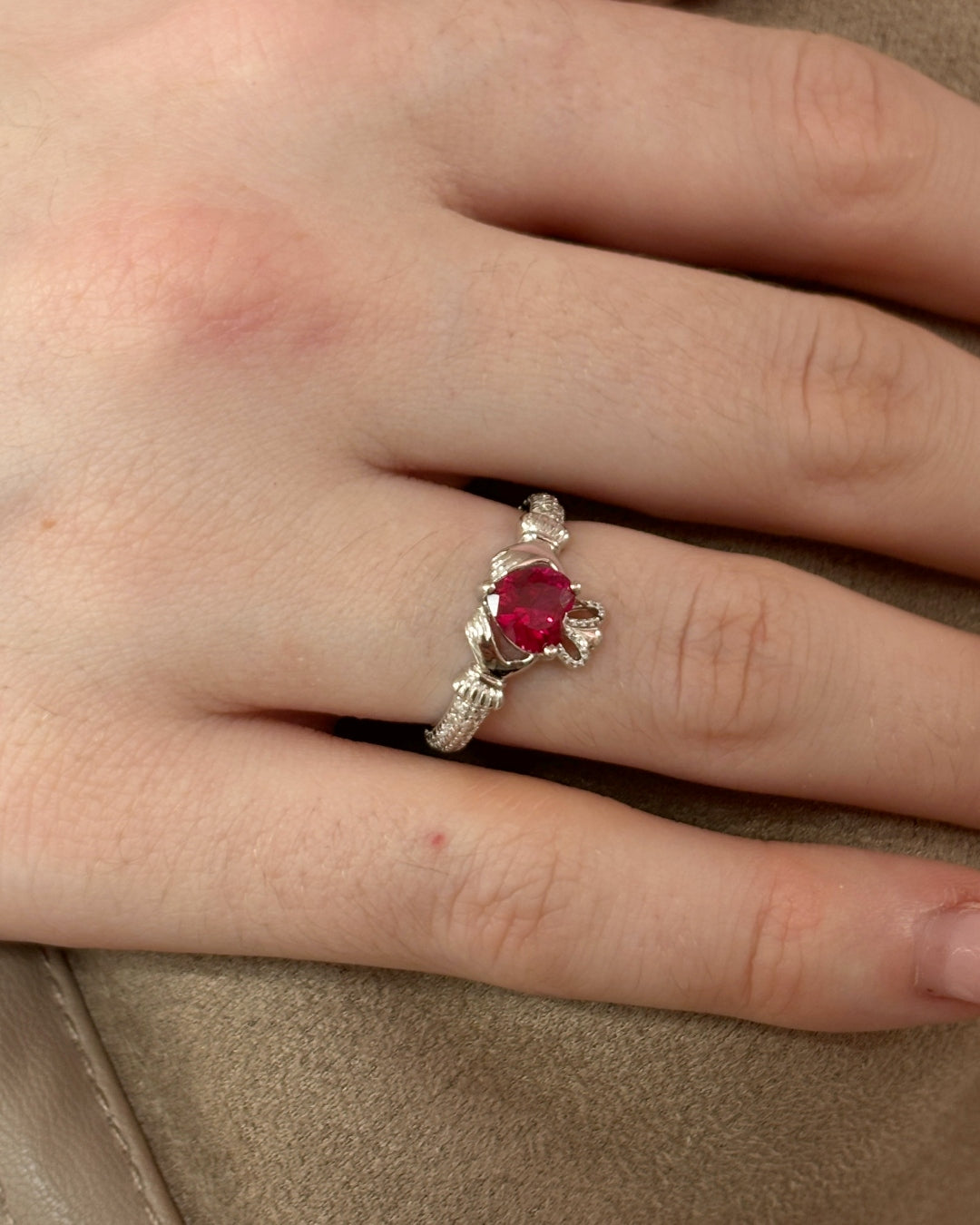 Sterling Silver Ruby Claddagh Ring | July Birthstone | Solvar