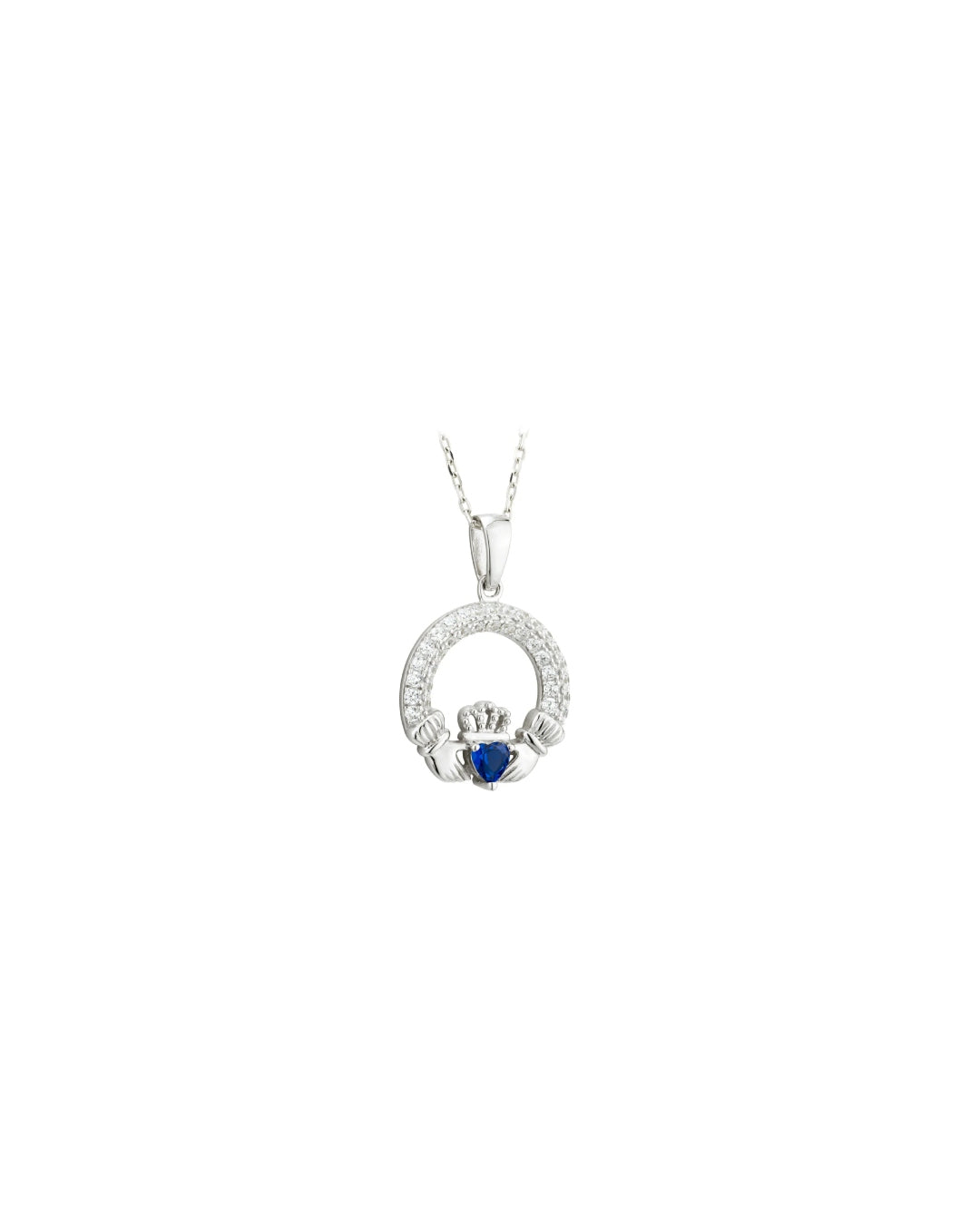 Sterling Silver Sapphire Claddagh Necklace | September Birthstone | Solvar