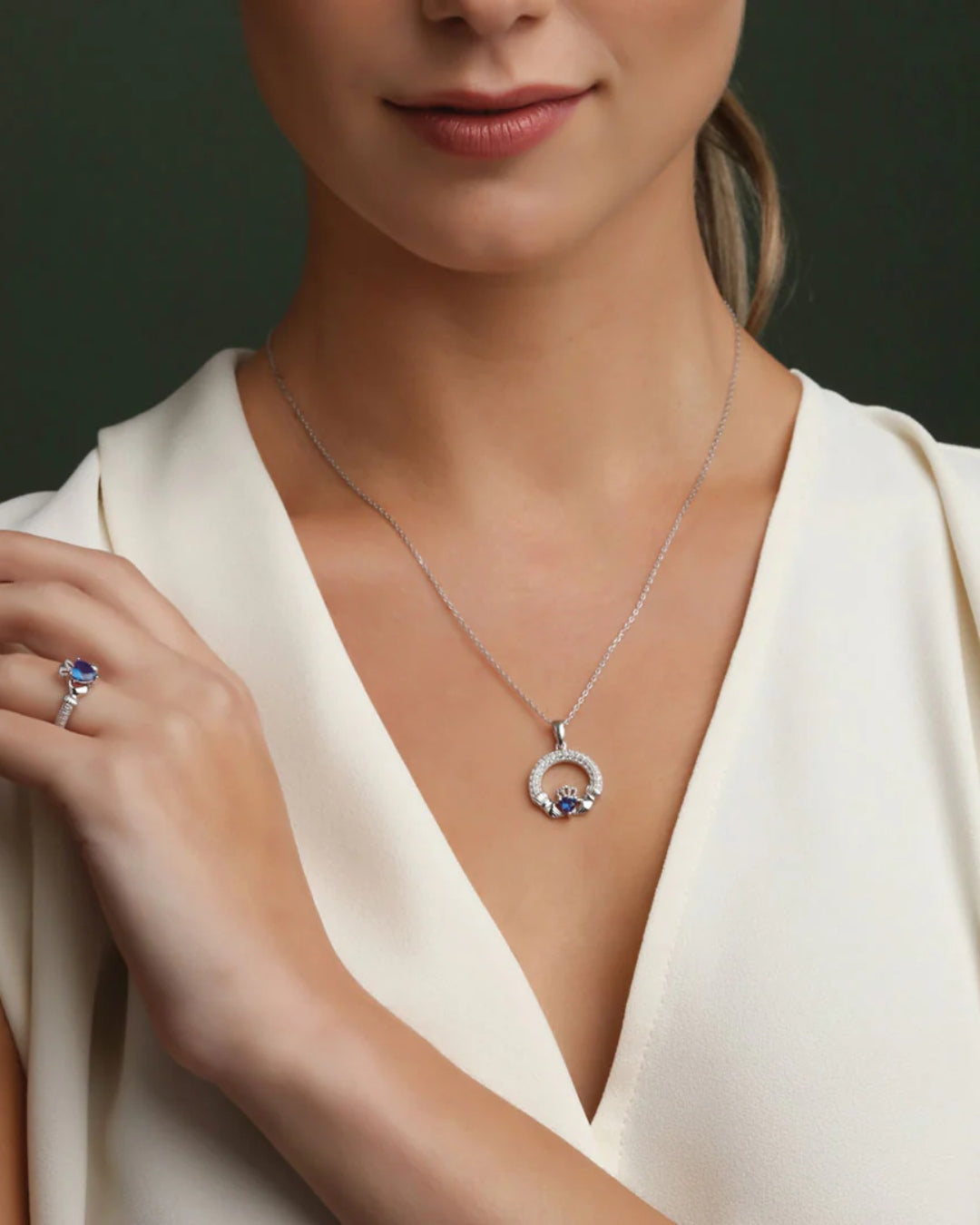 Sterling Silver Sapphire Claddagh Necklace | September Birthstone | Solvar