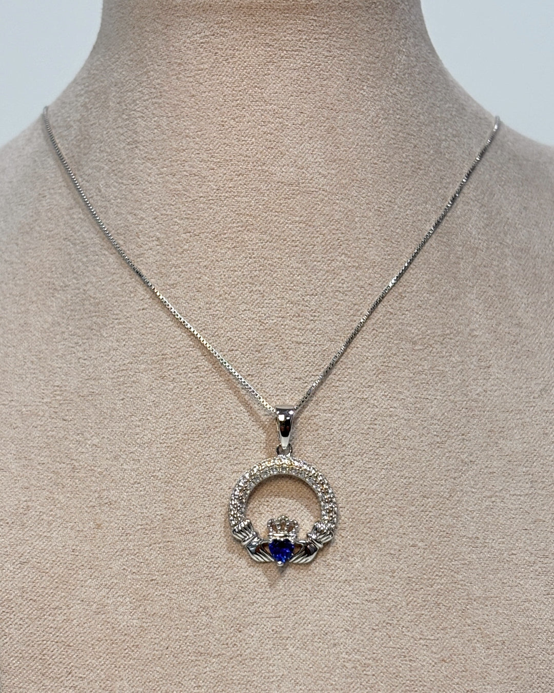 Sterling Silver Sapphire Claddagh Necklace | September Birthstone | Solvar