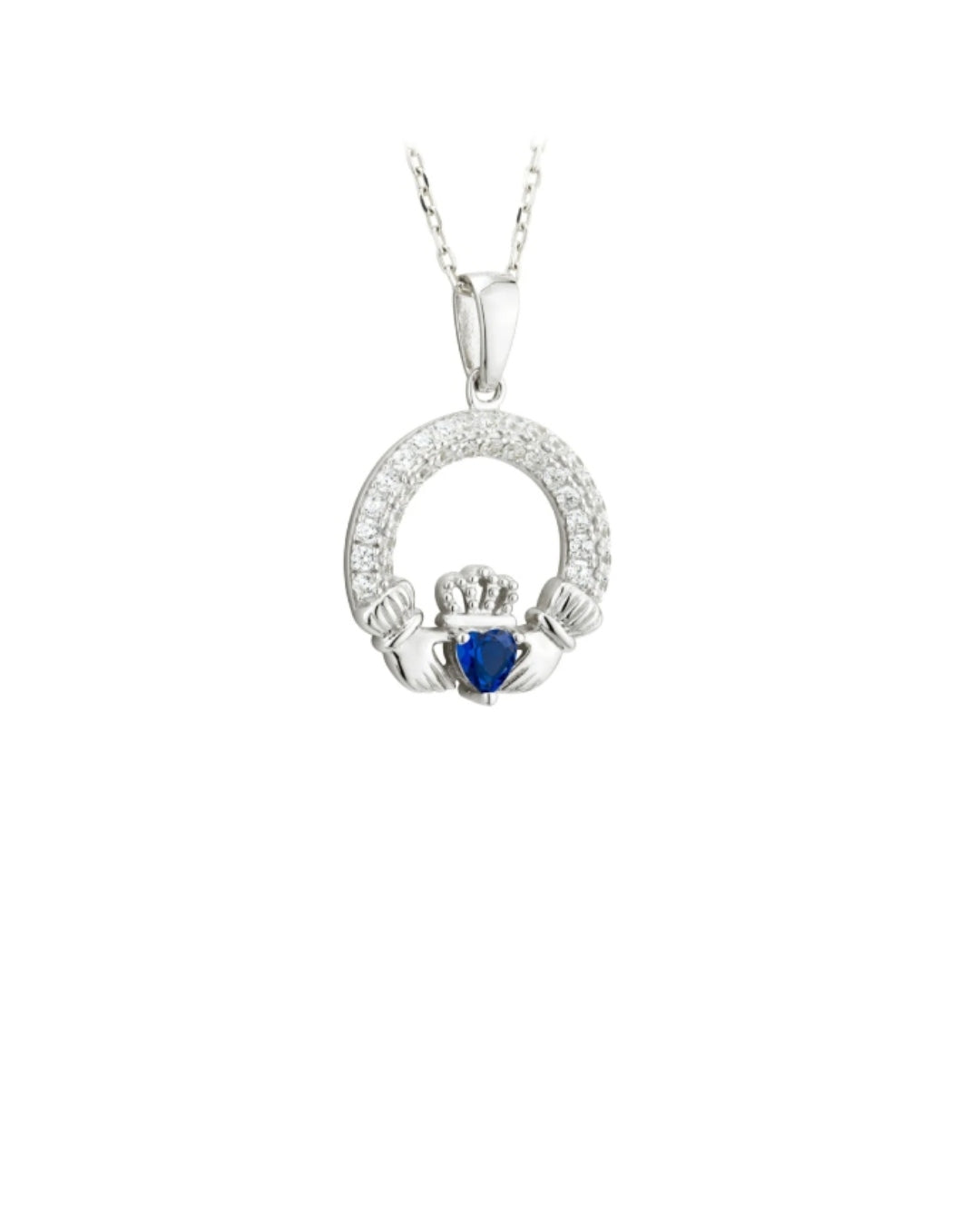 Sterling Silver Sapphire Claddagh Necklace | September Birthstone | Solvar