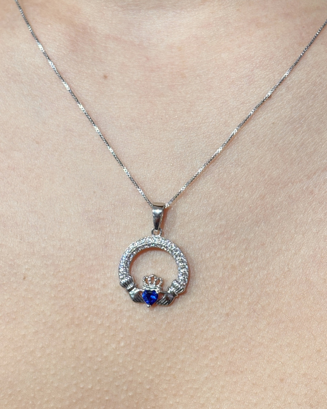 Sterling Silver Sapphire Claddagh Necklace | September Birthstone | Solvar