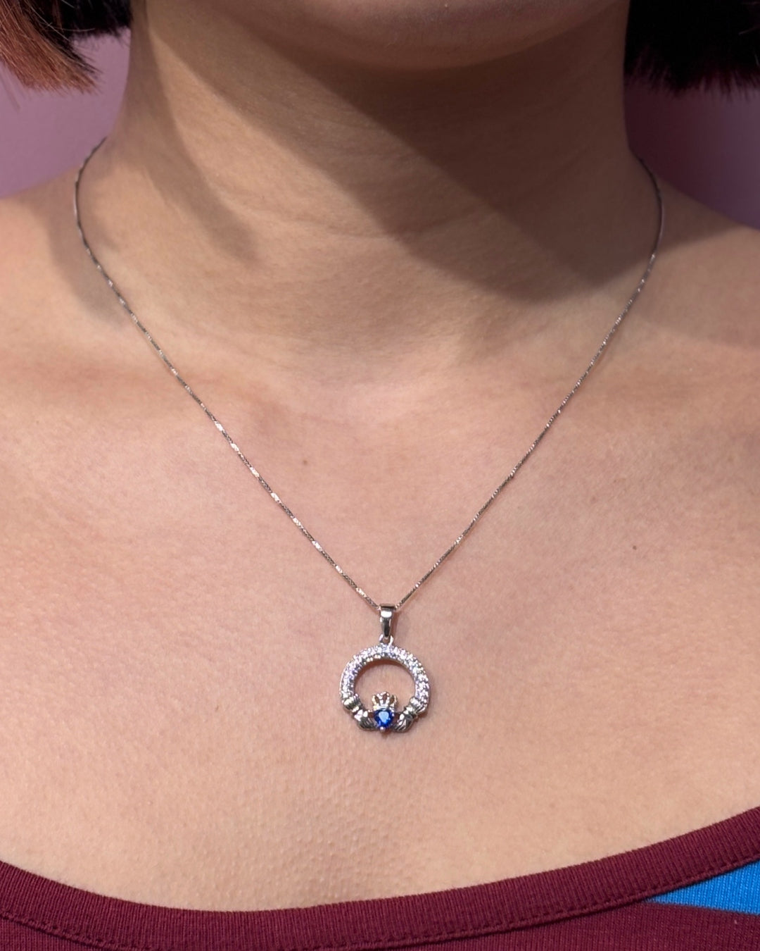 Sterling Silver Sapphire Claddagh Necklace | September Birthstone | Solvar