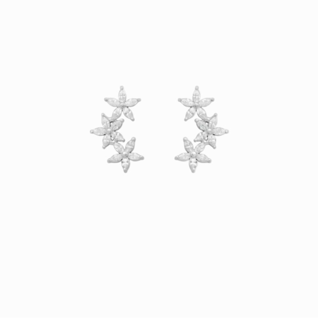 Sterling Silver Triple Flower Climber Stud Earrings | Hestia