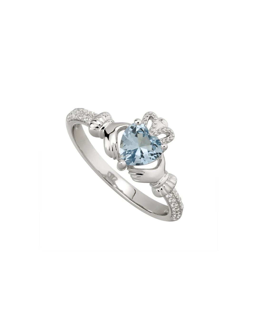 Sterling Silver Blue Zircon Claddagh Ring | December Birthstone | Solvar