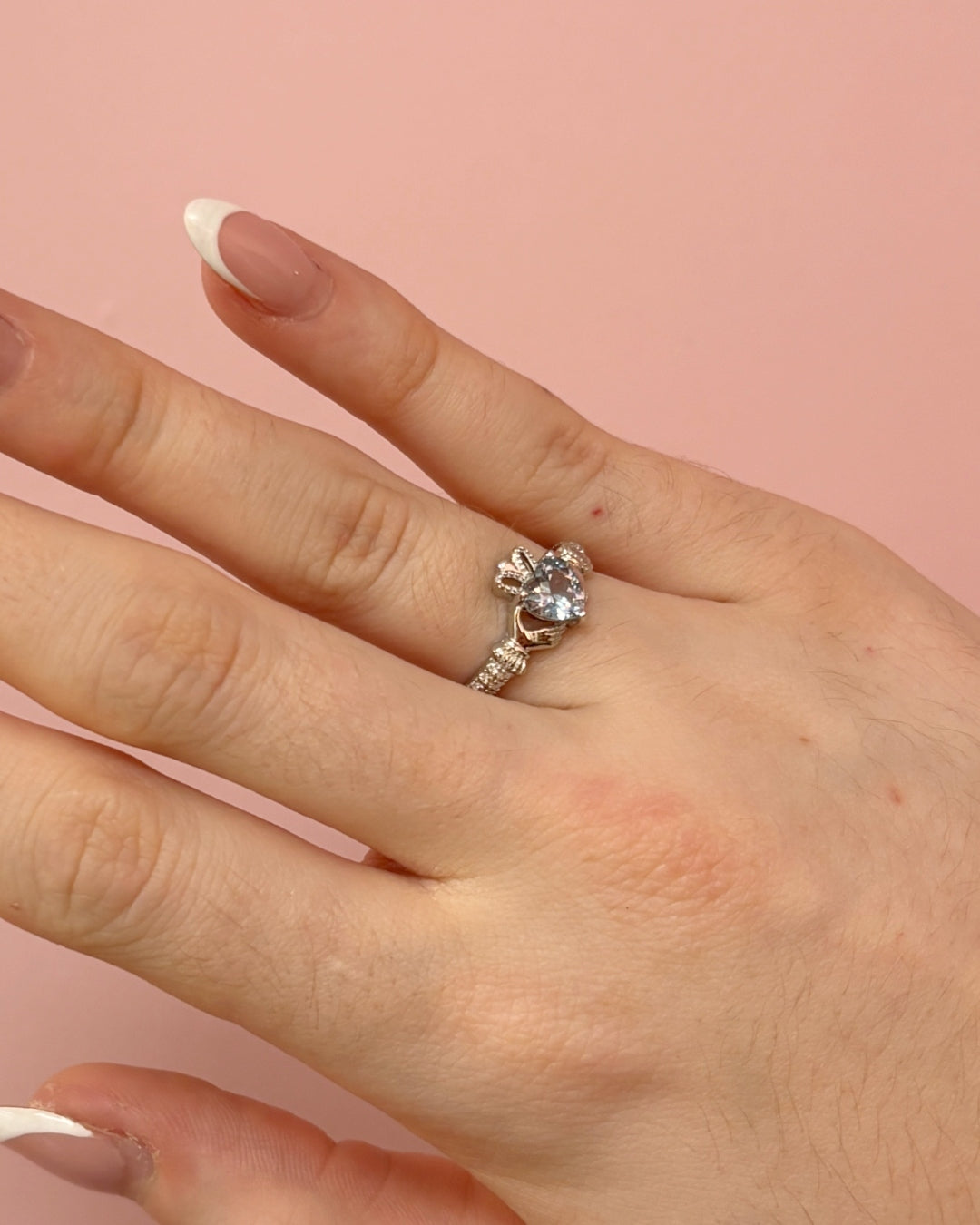 Sterling Silver Blue Zircon Claddagh Ring | December Birthstone | Solvar