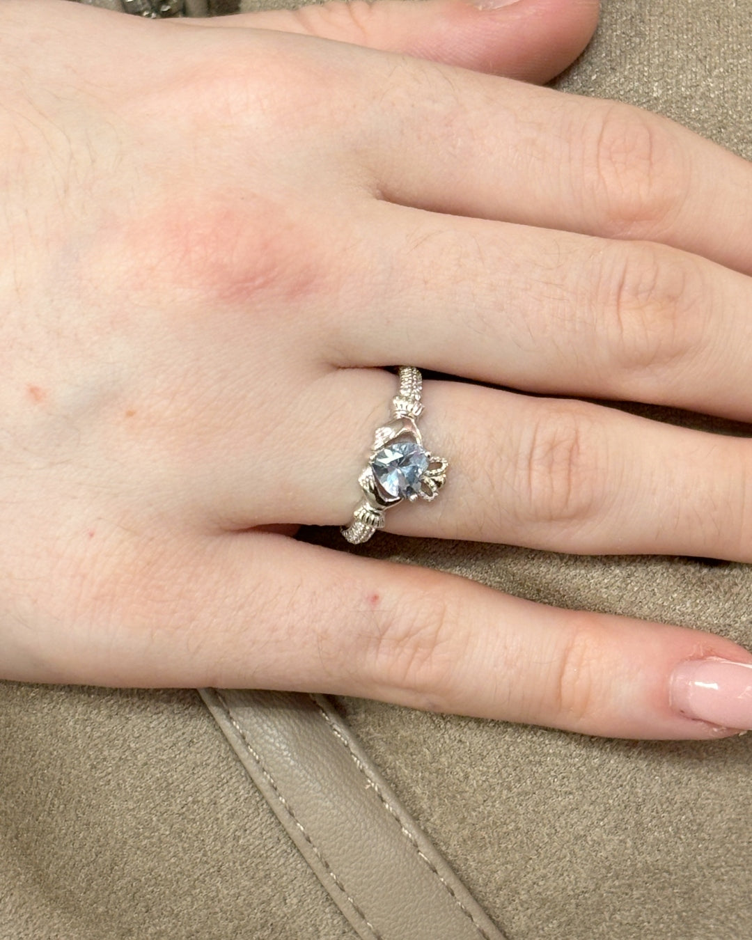 Sterling Silver Blue Zircon Claddagh Ring | December Birthstone | Solvar