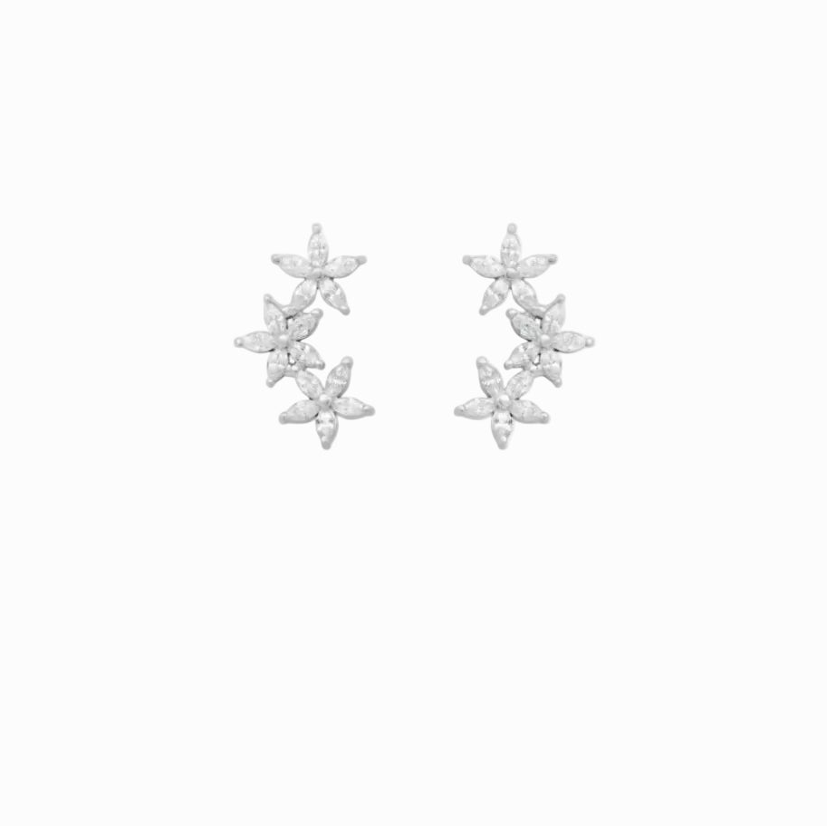 Sterling Silver Triple Flower Climber Stud Earrings | Hestia