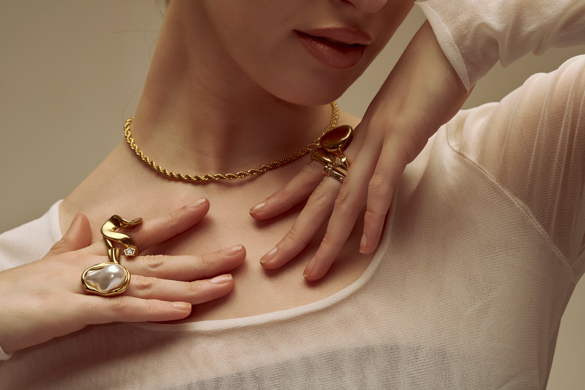 Gold Two Stone Drop Stud Earrings | Aylani | Noyre