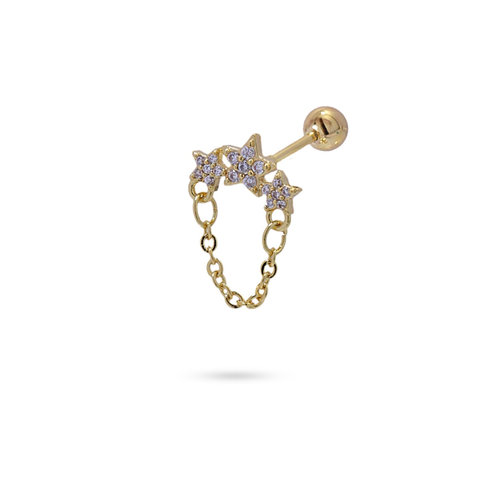 Triple Star Chain Ball Back Single Stud Earring | Anartxy