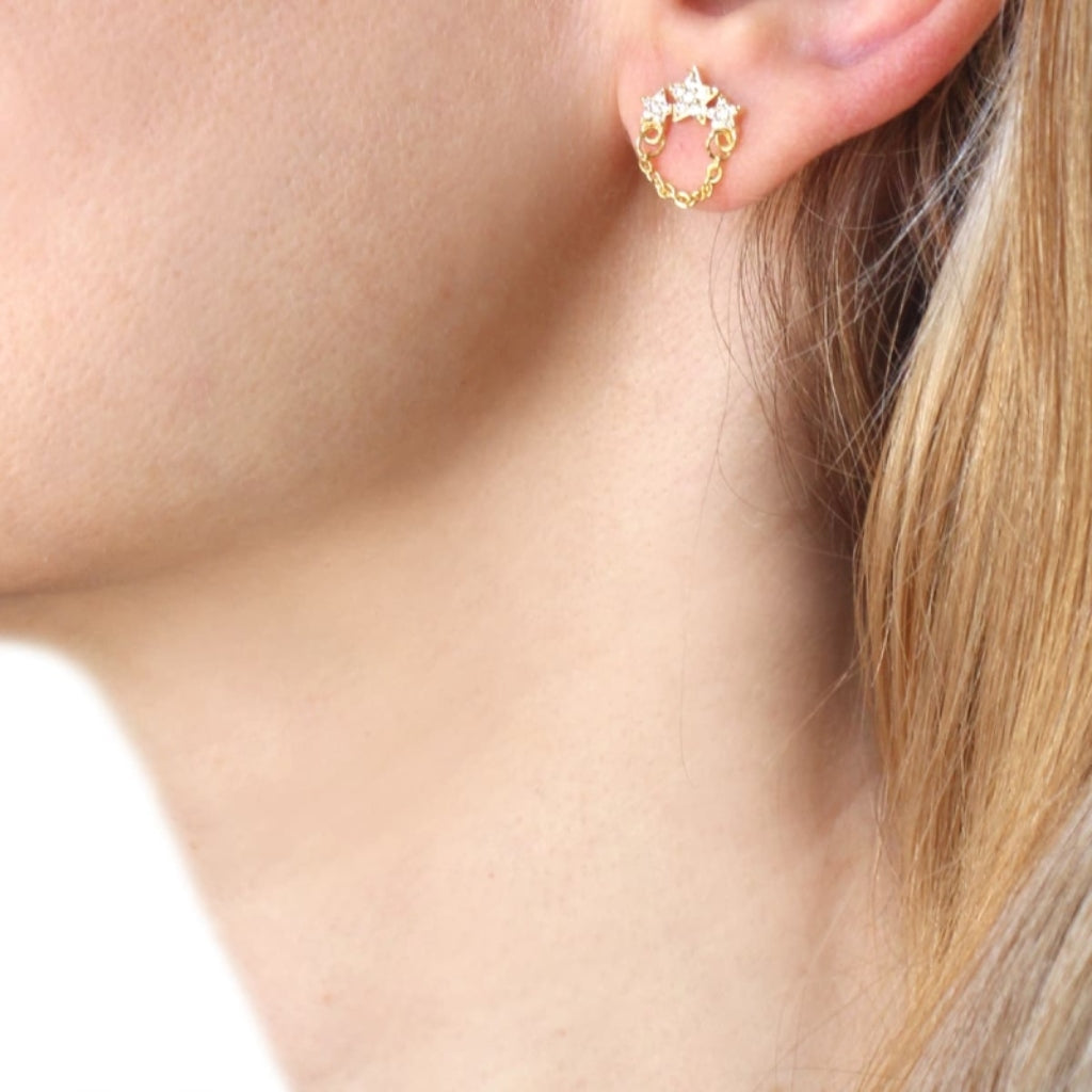 Triple Star Chain Ball Back Single Stud Earring | Anartxy