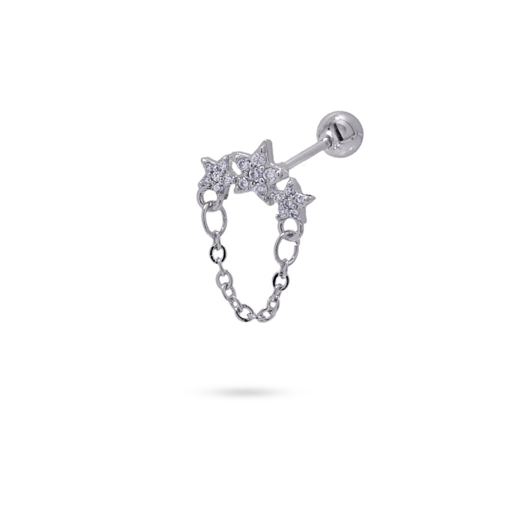 Triple Star Chain Ball Back Single Stud Earring | Anartxy