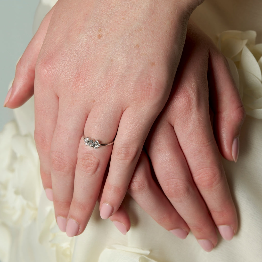 Sterling Silver Ornate Diamond Shape Ring | Asha