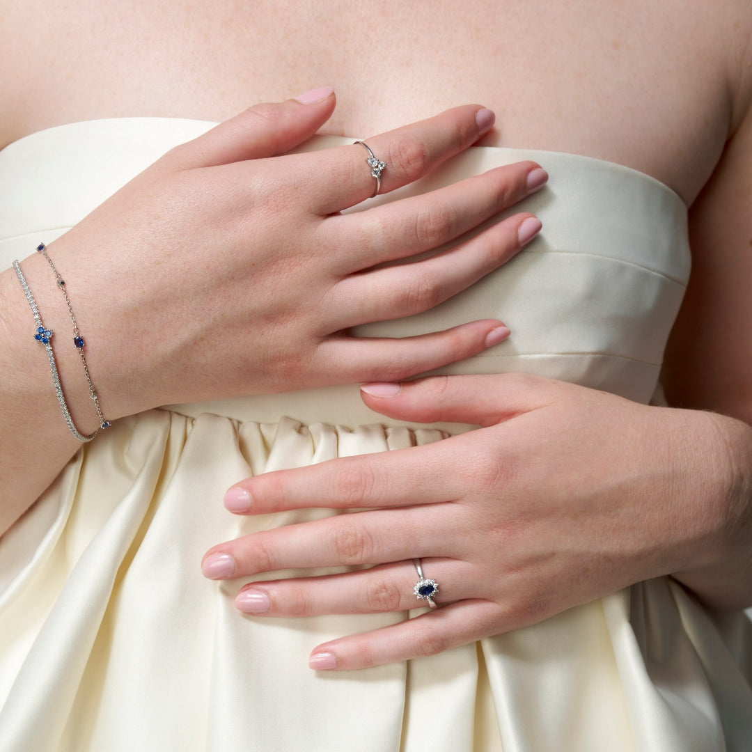 Sterling Silver Sapphire & Clear Stone Bracelet | Natalie