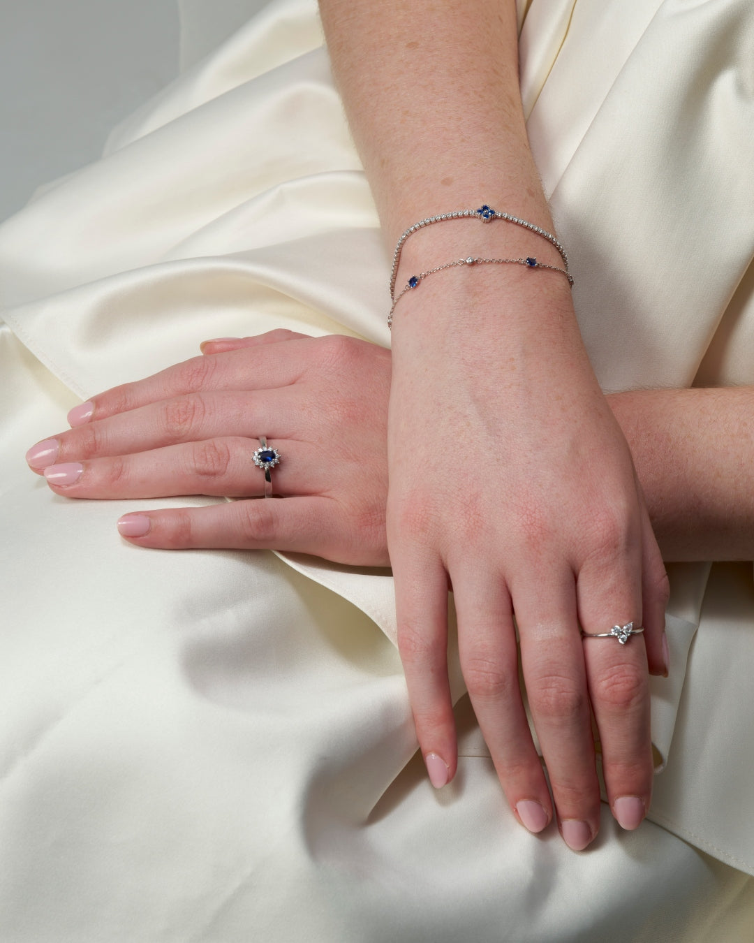 Sterling Silver Sapphire & Clear Stone Bracelet | Natalie