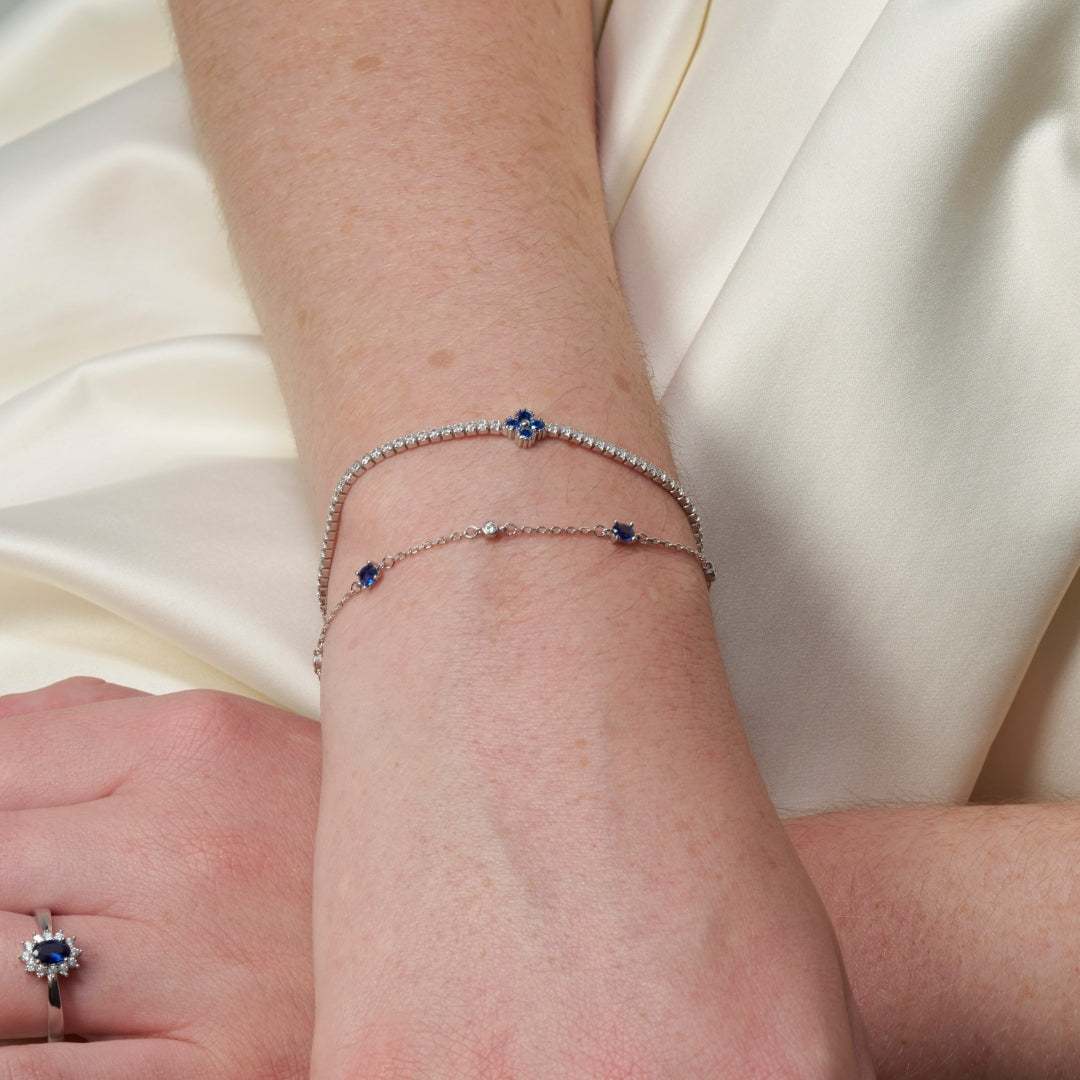 Sterling Silver Sapphire Clover Tennis Bracelet | Neptune