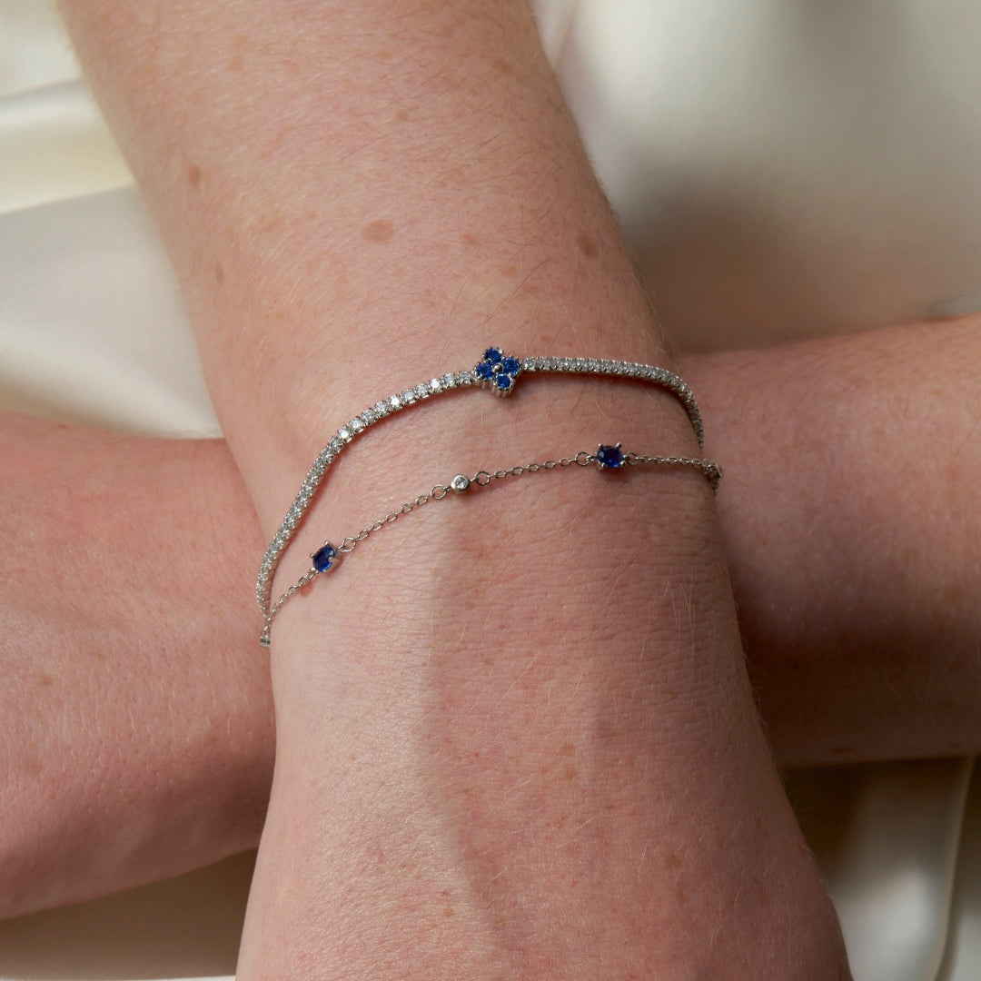 Sterling Silver Sapphire Clover Tennis Bracelet | Neptune