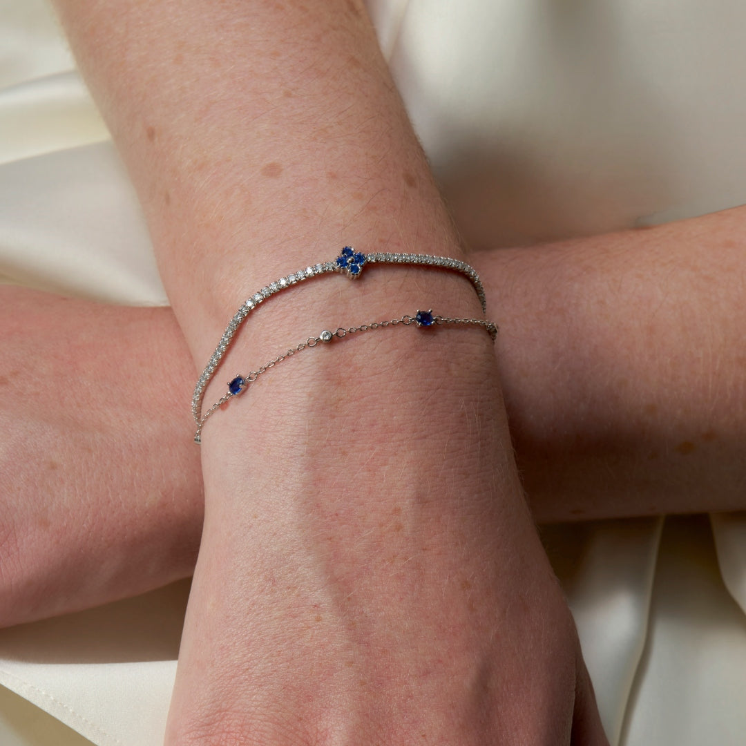 Sterling Silver Sapphire & Clear Stone Bracelet | Natalie