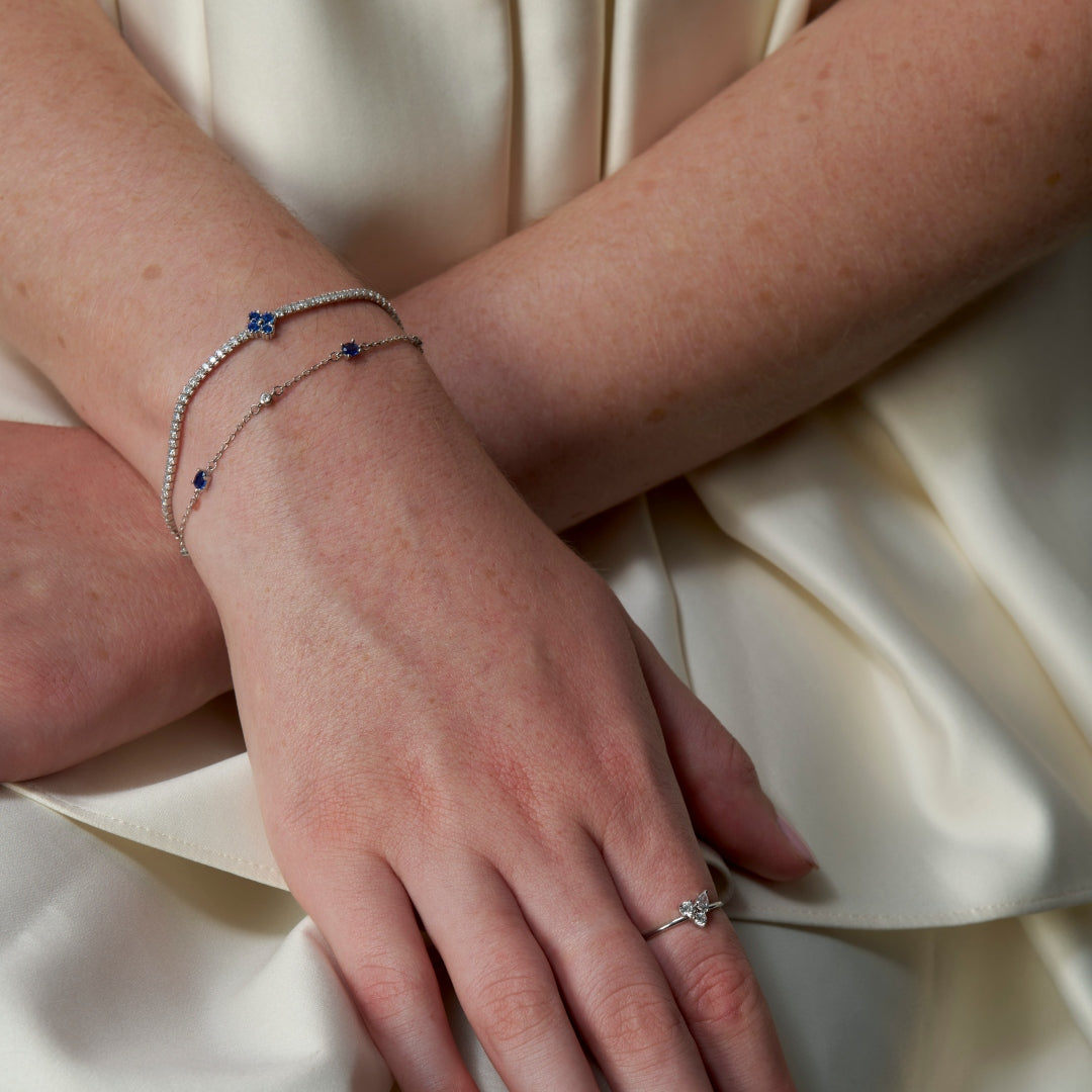 Sterling Silver Sapphire Clover Tennis Bracelet | Neptune