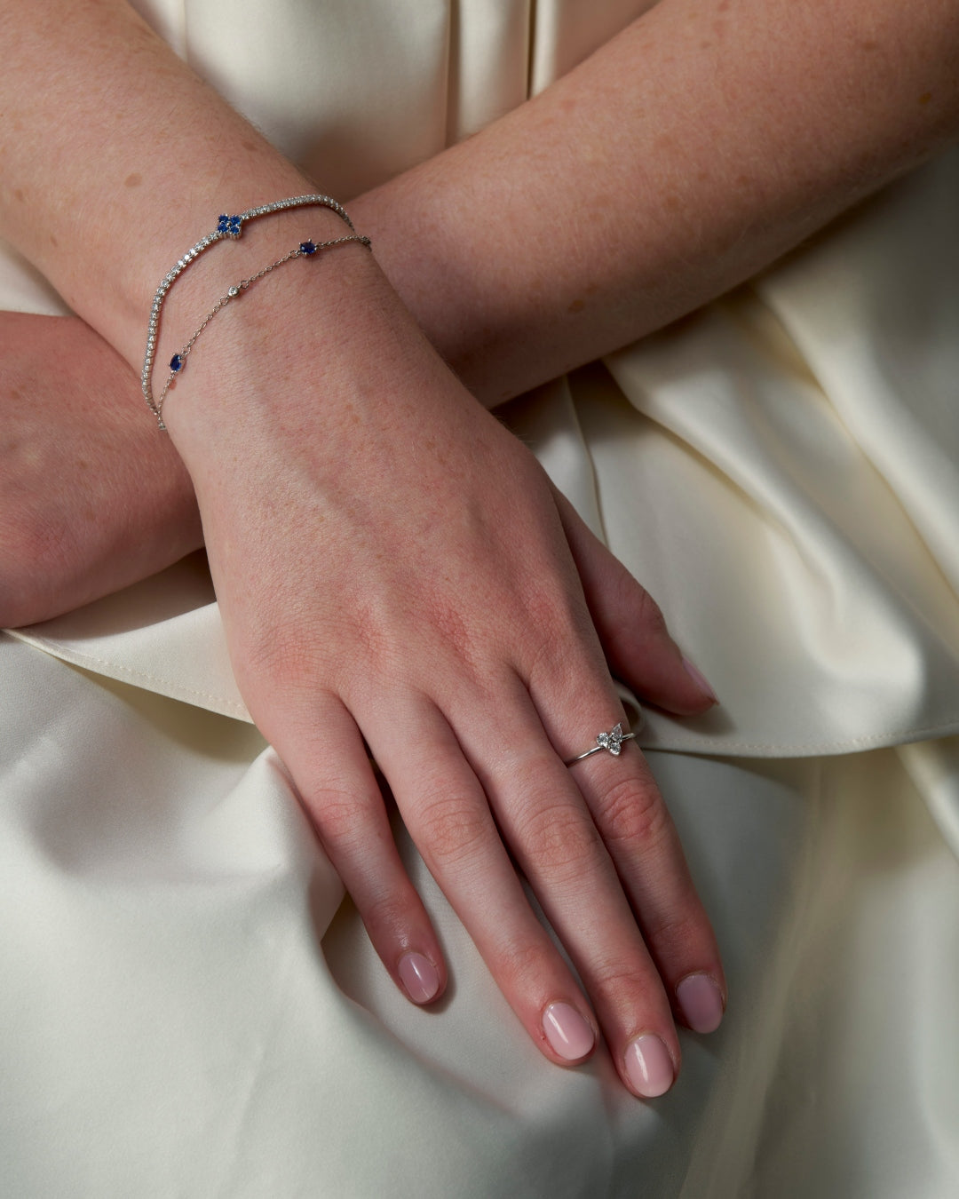 Sterling Silver Sapphire & Clear Stone Bracelet | Natalie