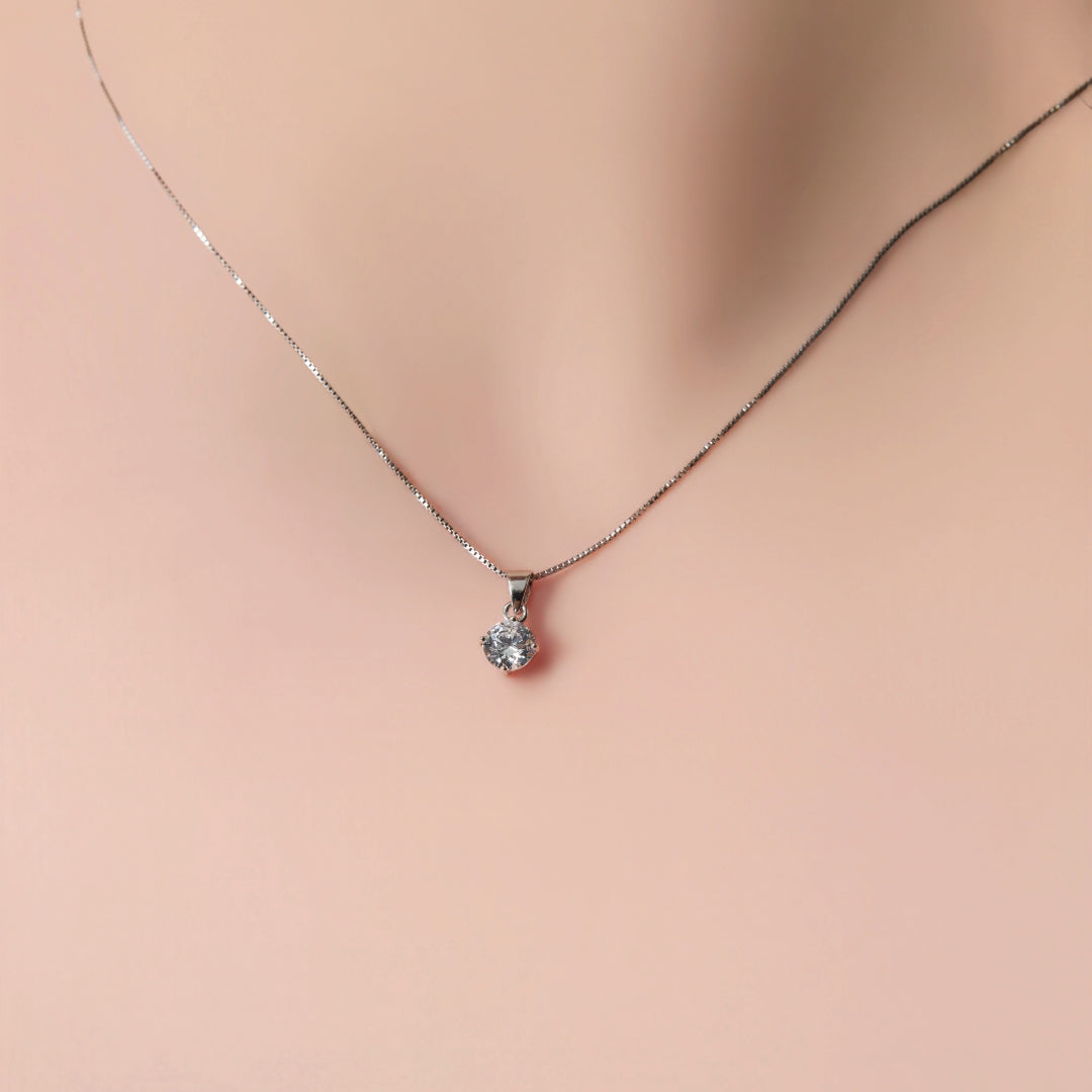 Sterling Silver Solitaire Pendant Necklace | Lugano