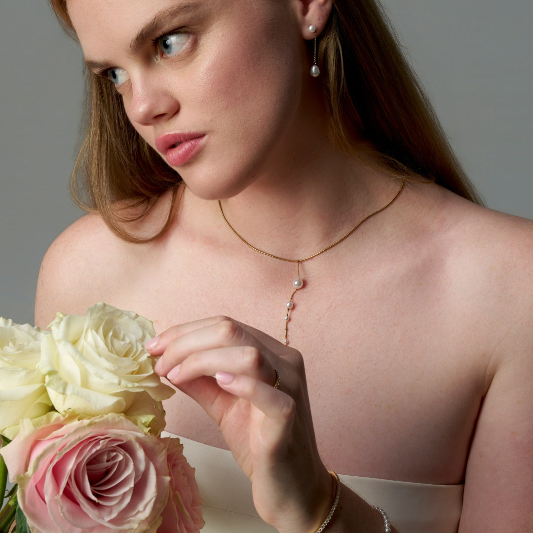 Steel Pearl Detail Lariat Necklace | Nita