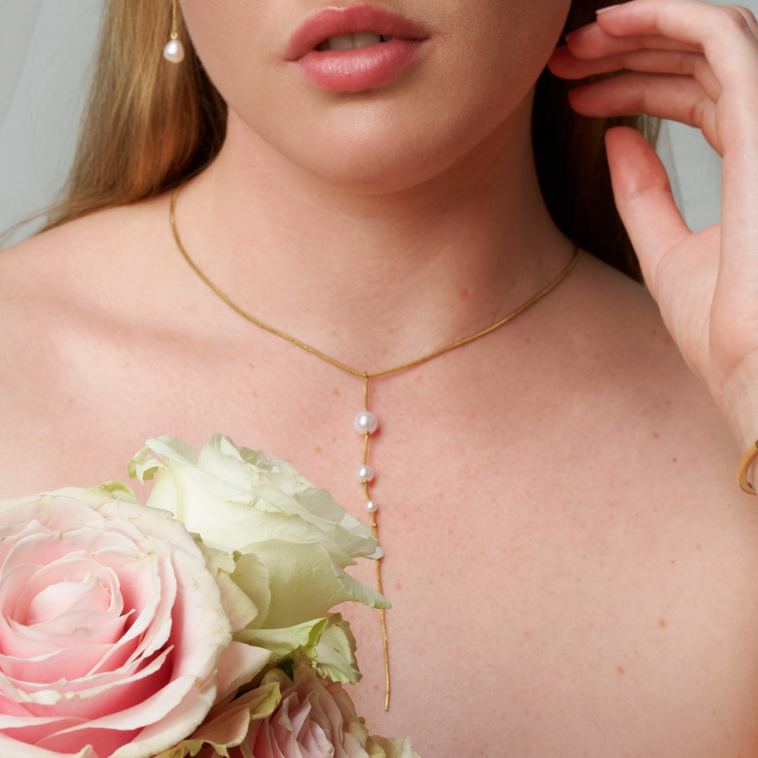 Steel Pearl Detail Lariat Necklace | Nita