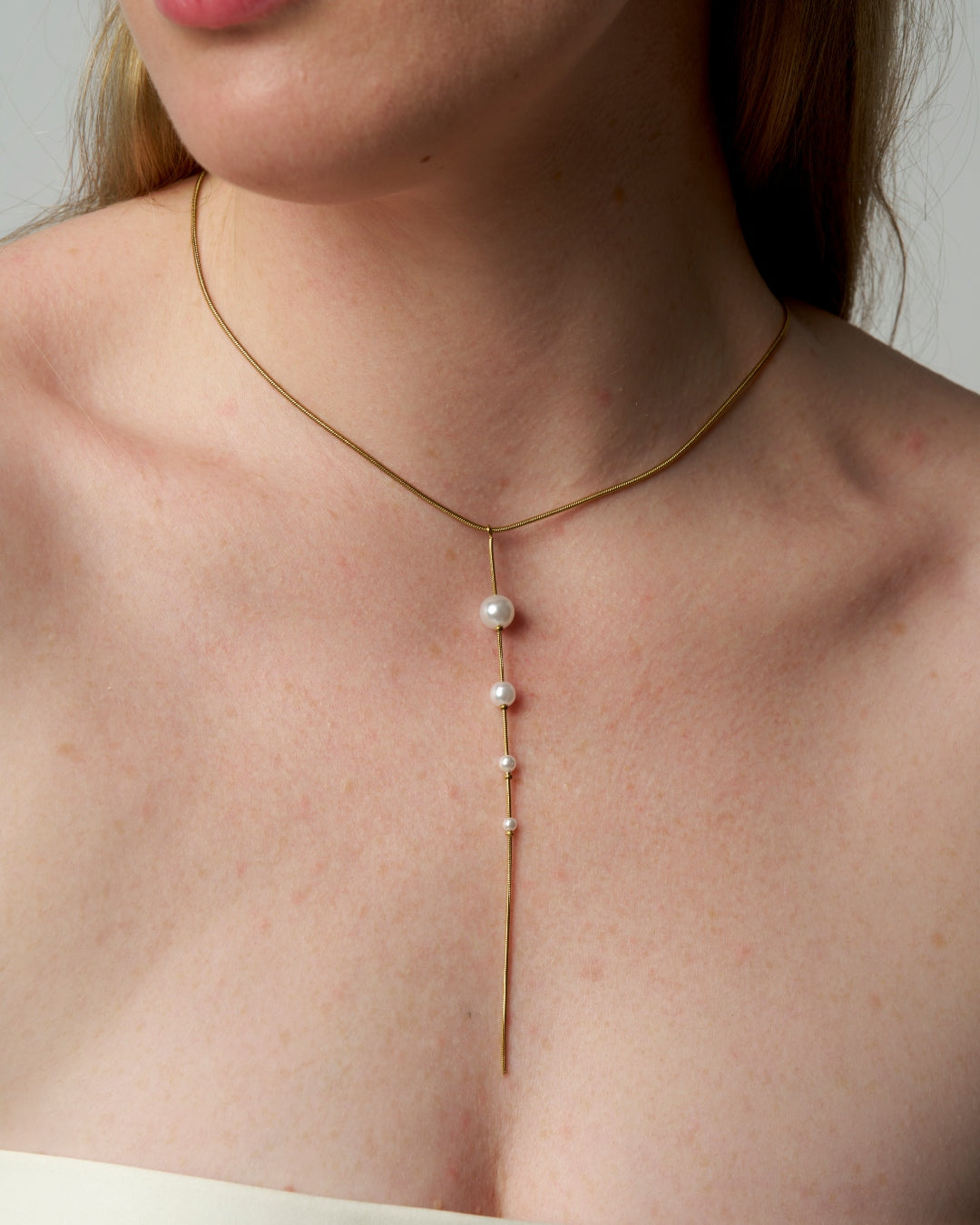 Steel Pearl Detail Lariat Necklace | Nita