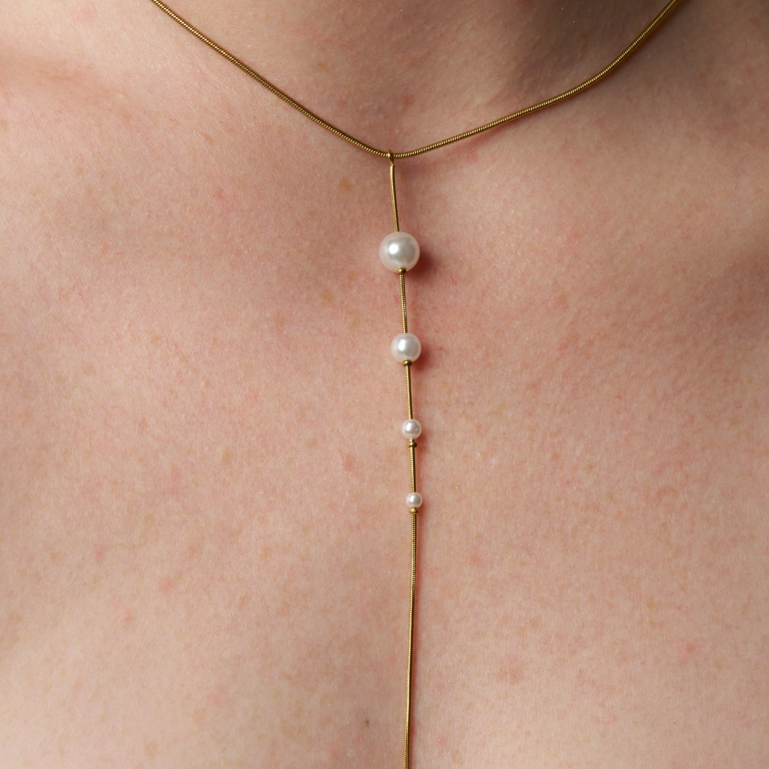 Steel Pearl Detail Lariat Necklace | Nita