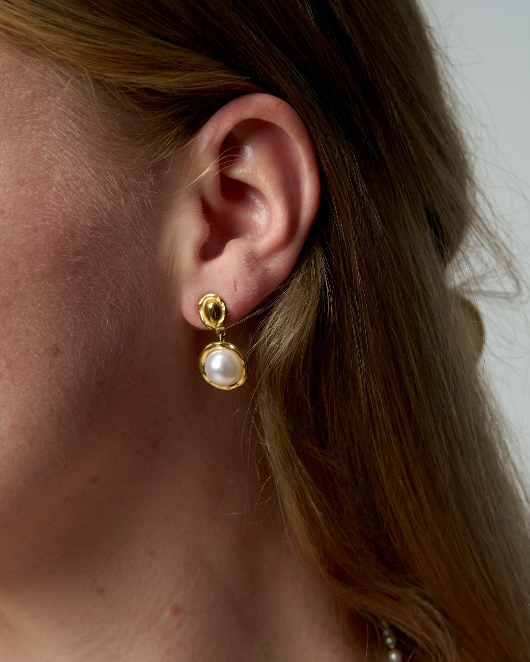 Steel Pearl Drop Stud Earrings | Metz