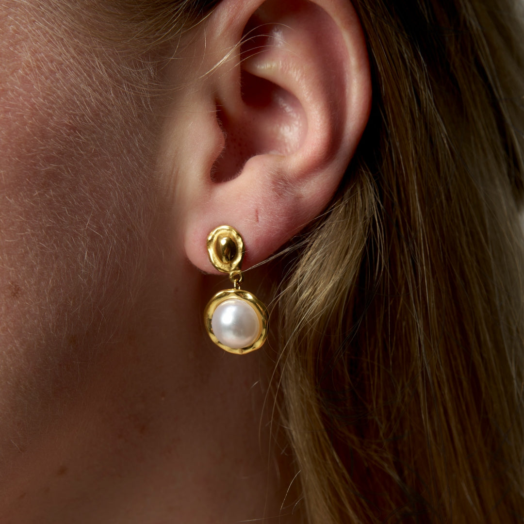 Steel Pearl Drop Stud Earrings | Metz
