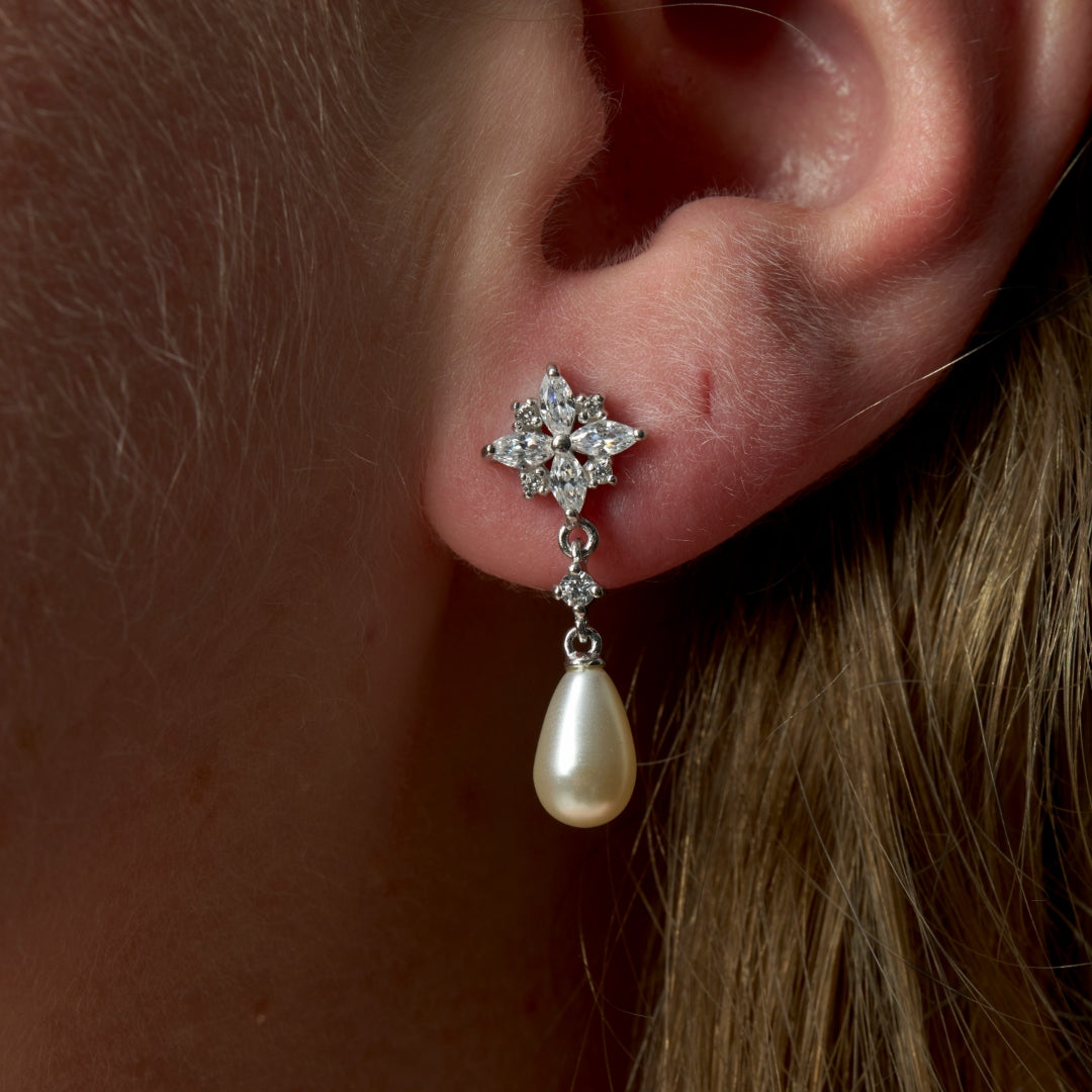 Sterling Silver Freshwater Pearl Drop Earrings | Mica