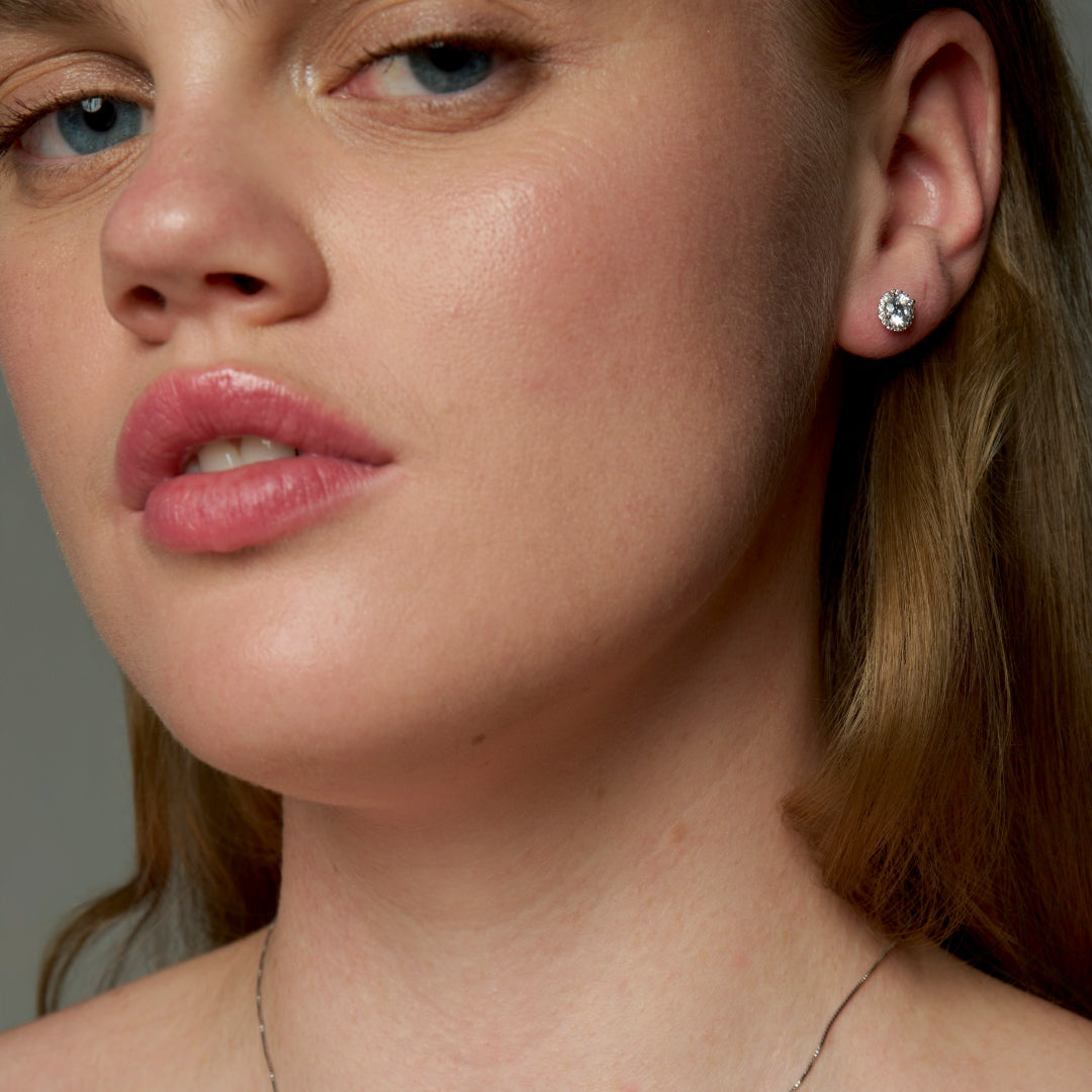 Sterling Silver Diamond Edge Stud Earrings | Gra