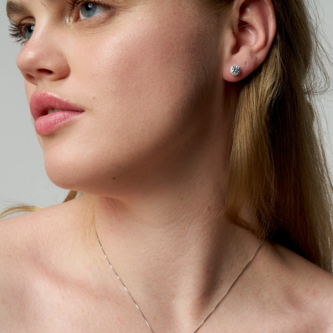 Sterling Silver Diamond Edge Stud Earrings | Gra