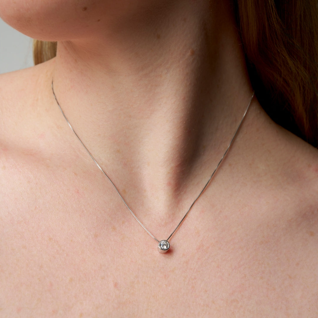 Sterling Silver Round Zirconia Pendant Necklace | Genova