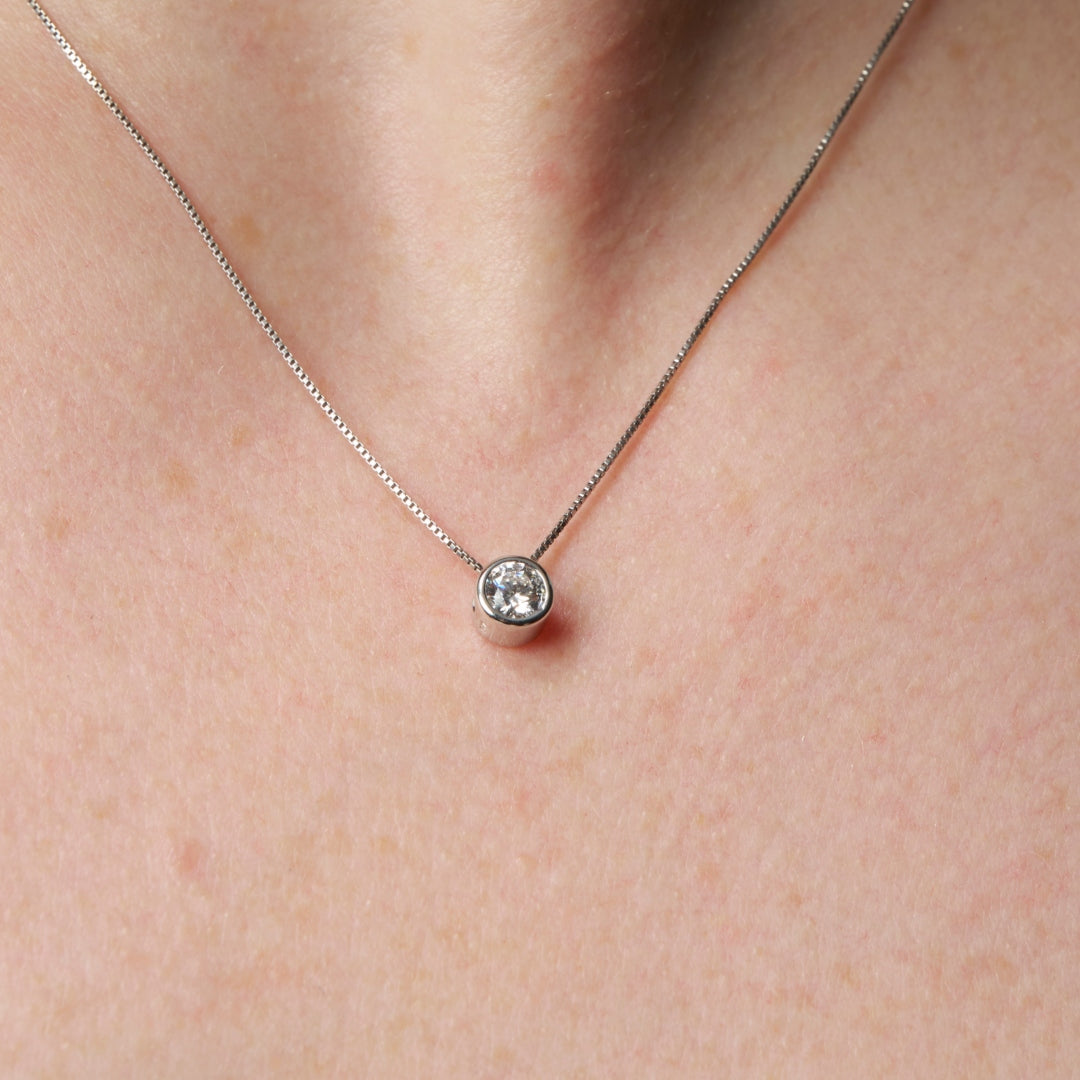 Sterling Silver Round Zirconia Pendant Necklace | Genova