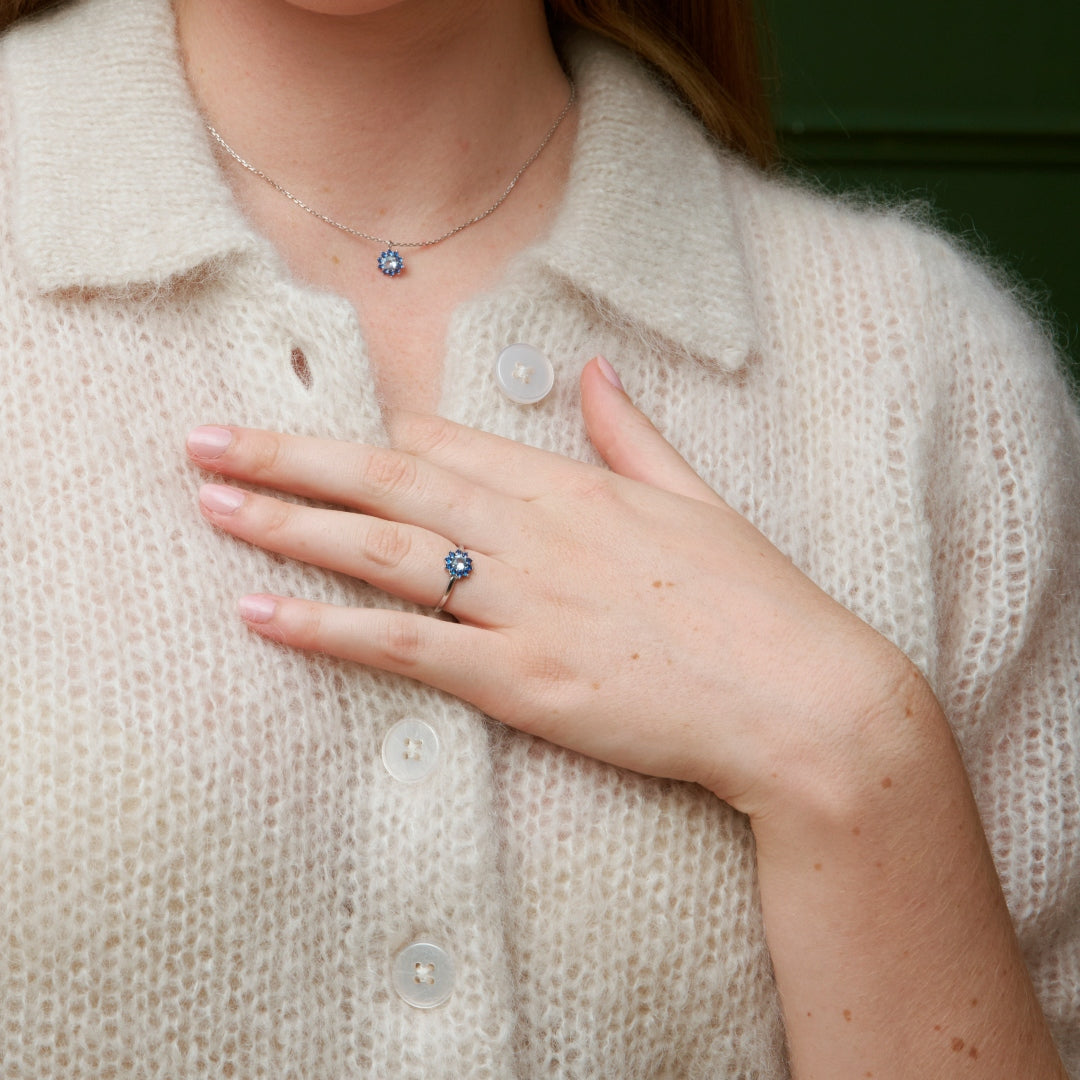 Sterling Silver Blue Tones Cluster Ring | Eve