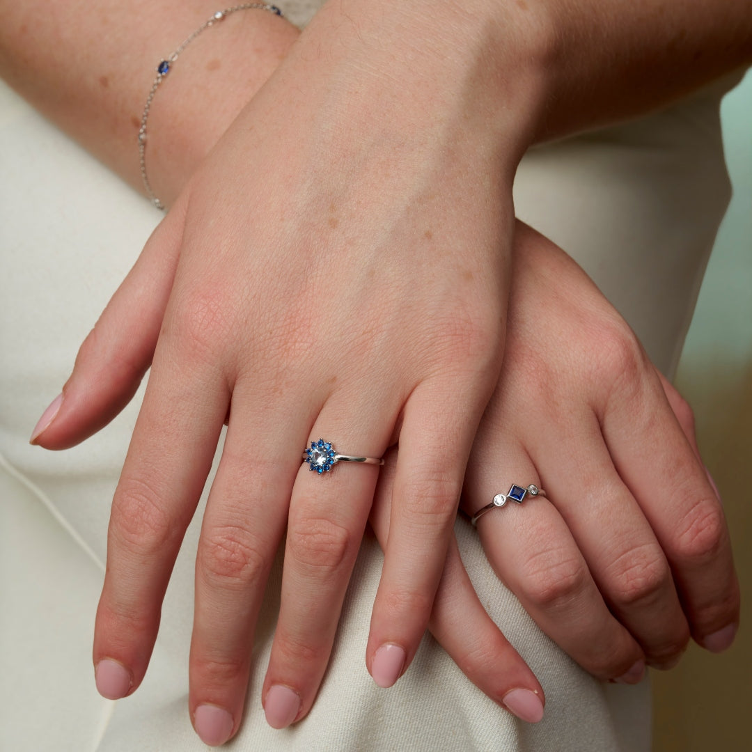 Sterling Silver Blue Tones Cluster Ring | Eve