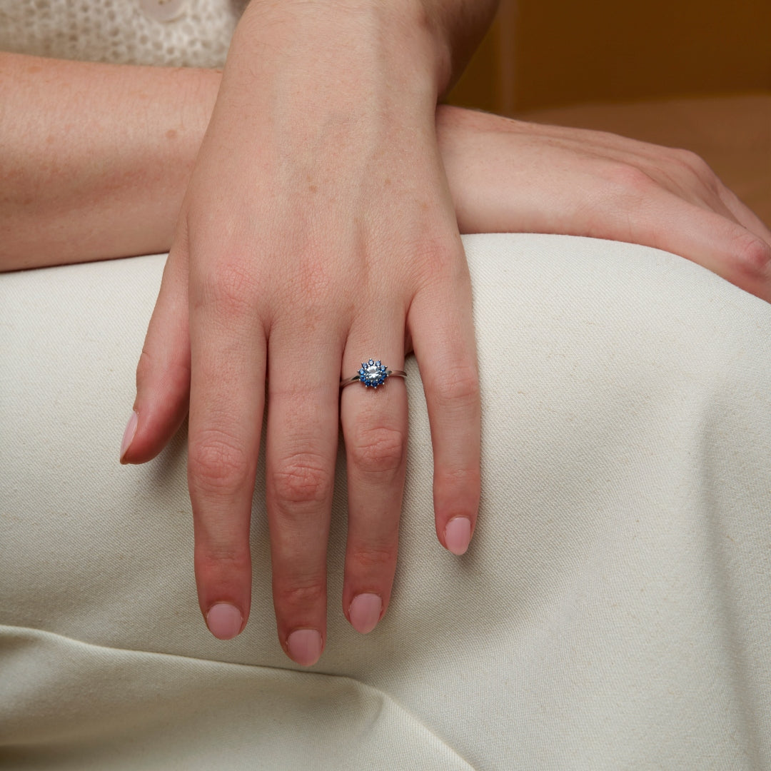 Sterling Silver Blue Tones Cluster Ring | Eve