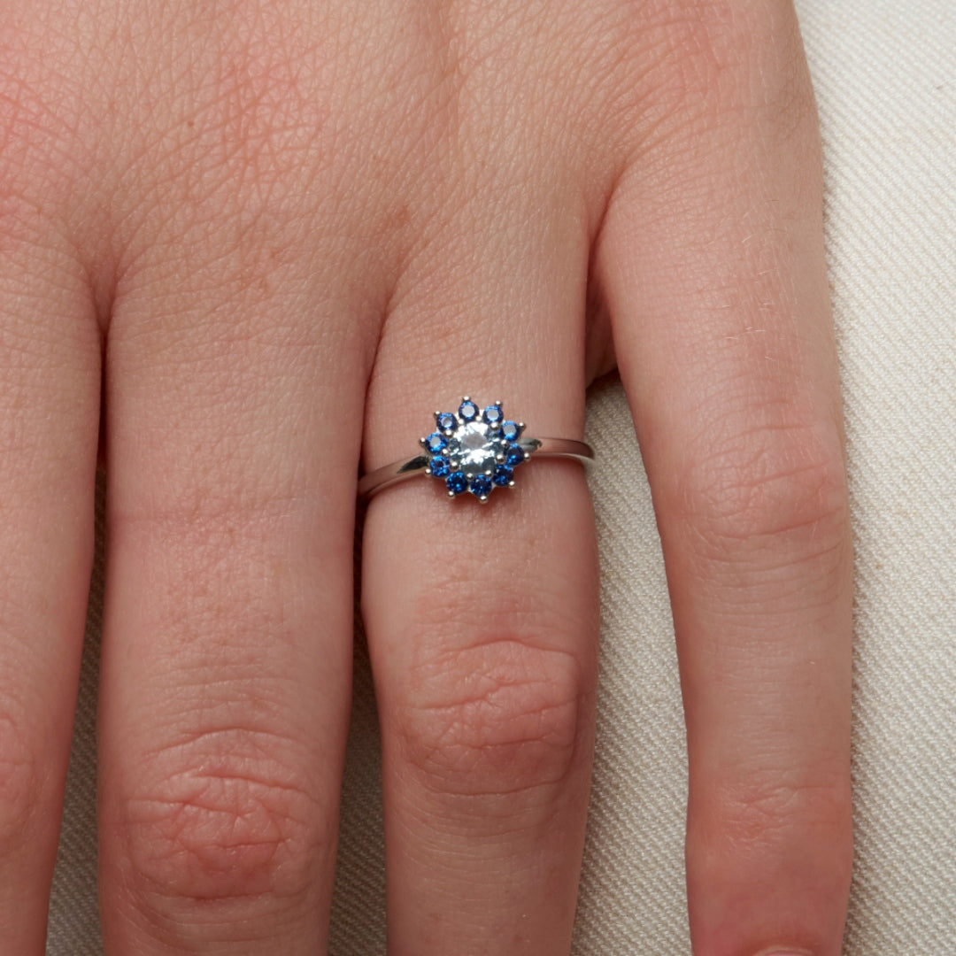 Sterling Silver Blue Tones Cluster Ring | Eve