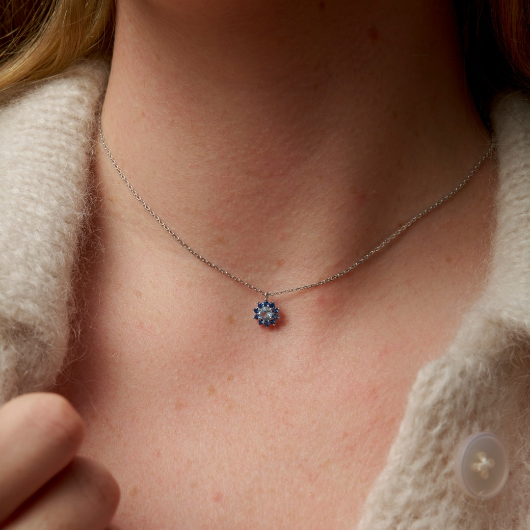 Sterling Silver Blue Tones Cluster Pendant Necklace | Robin
