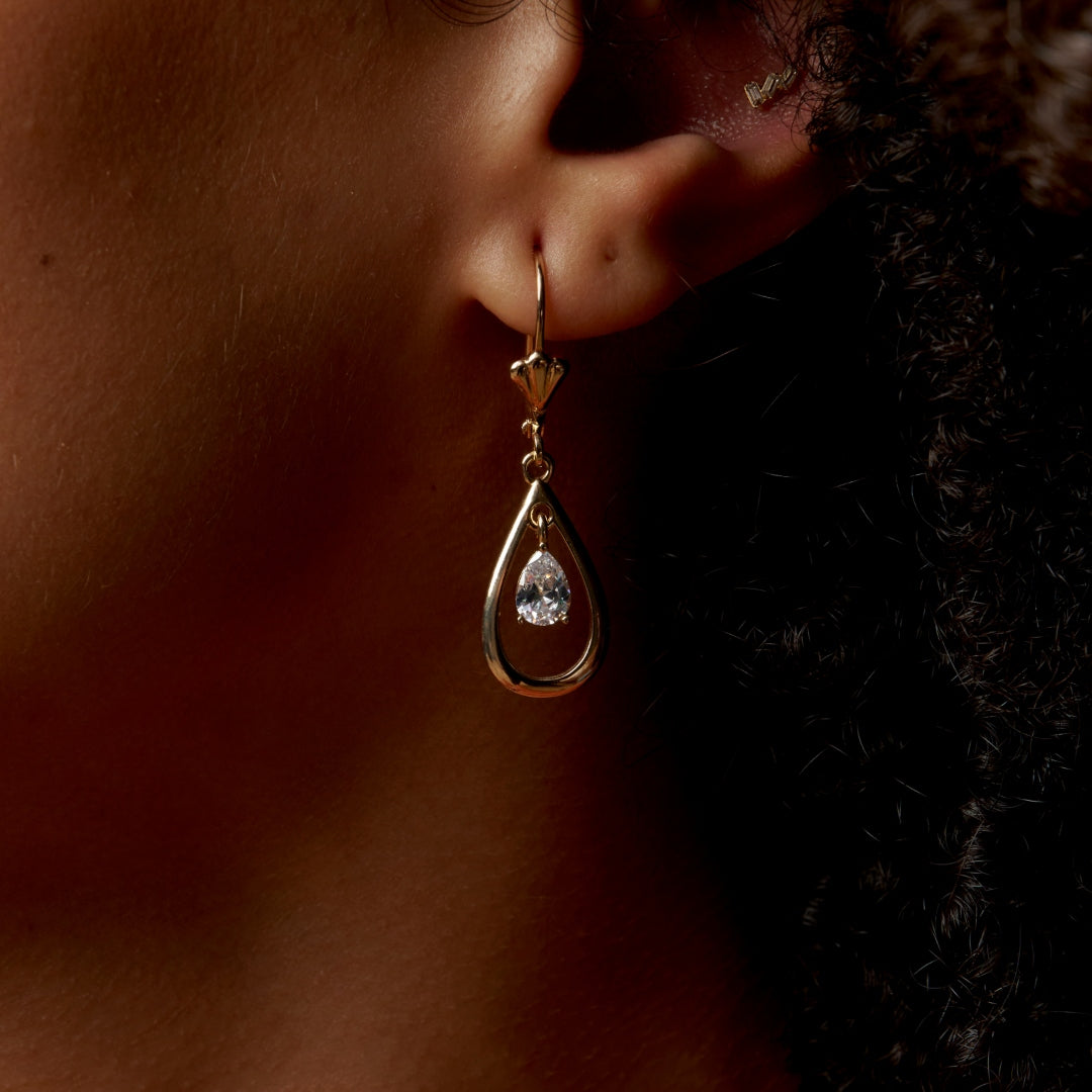 18ct Gold Plated Teardrop Dangle Earrings | Fossia