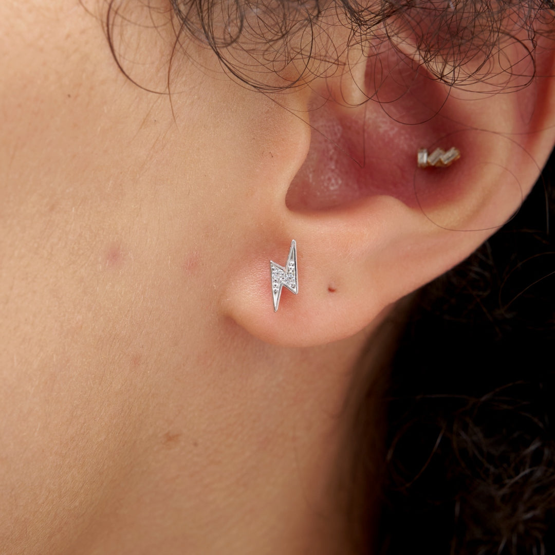Sterling Silver Lightning Bolt Stud Earrings | Zori