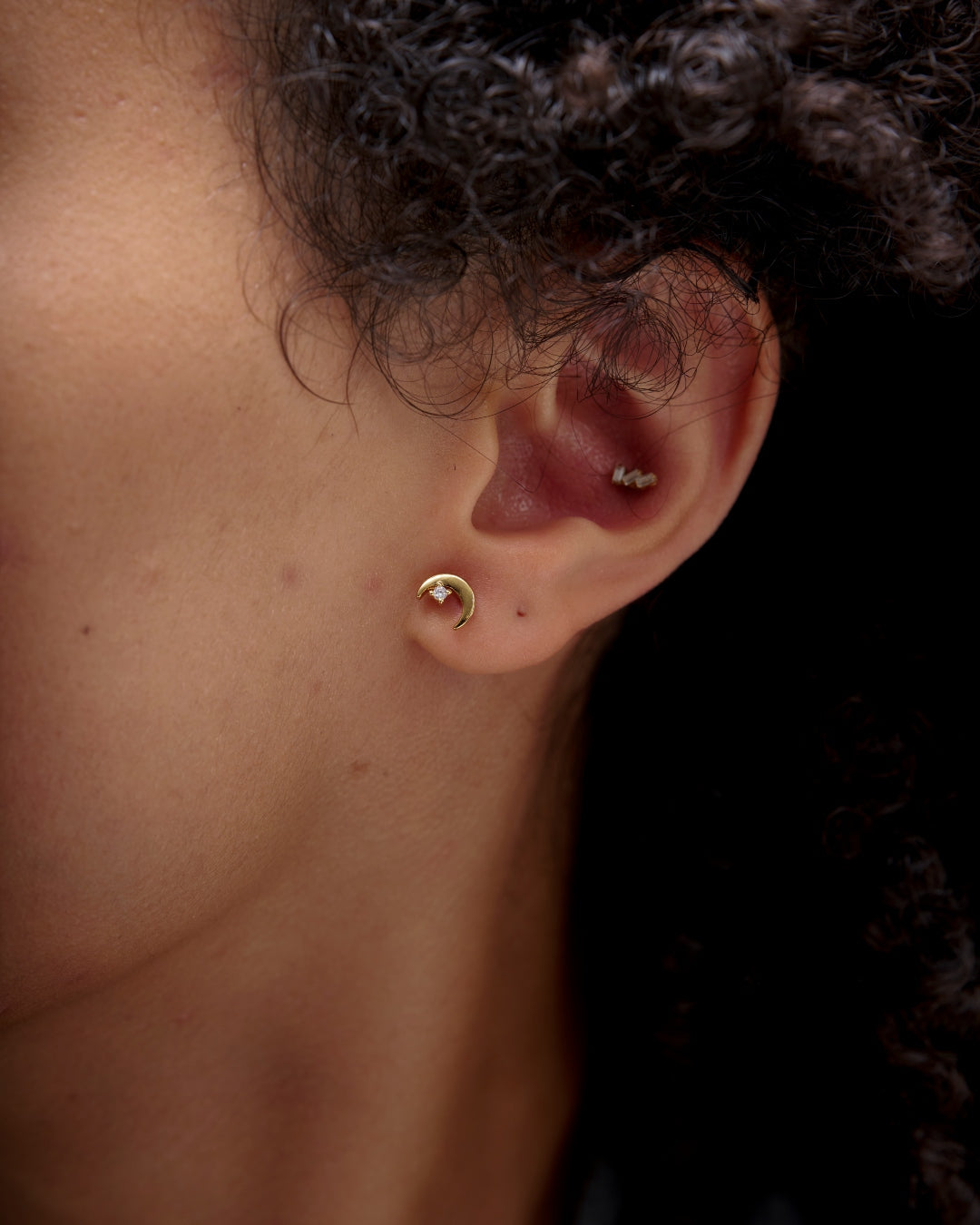 18ct Gold Plated Crescent Moon Stud Earrings | Aurora