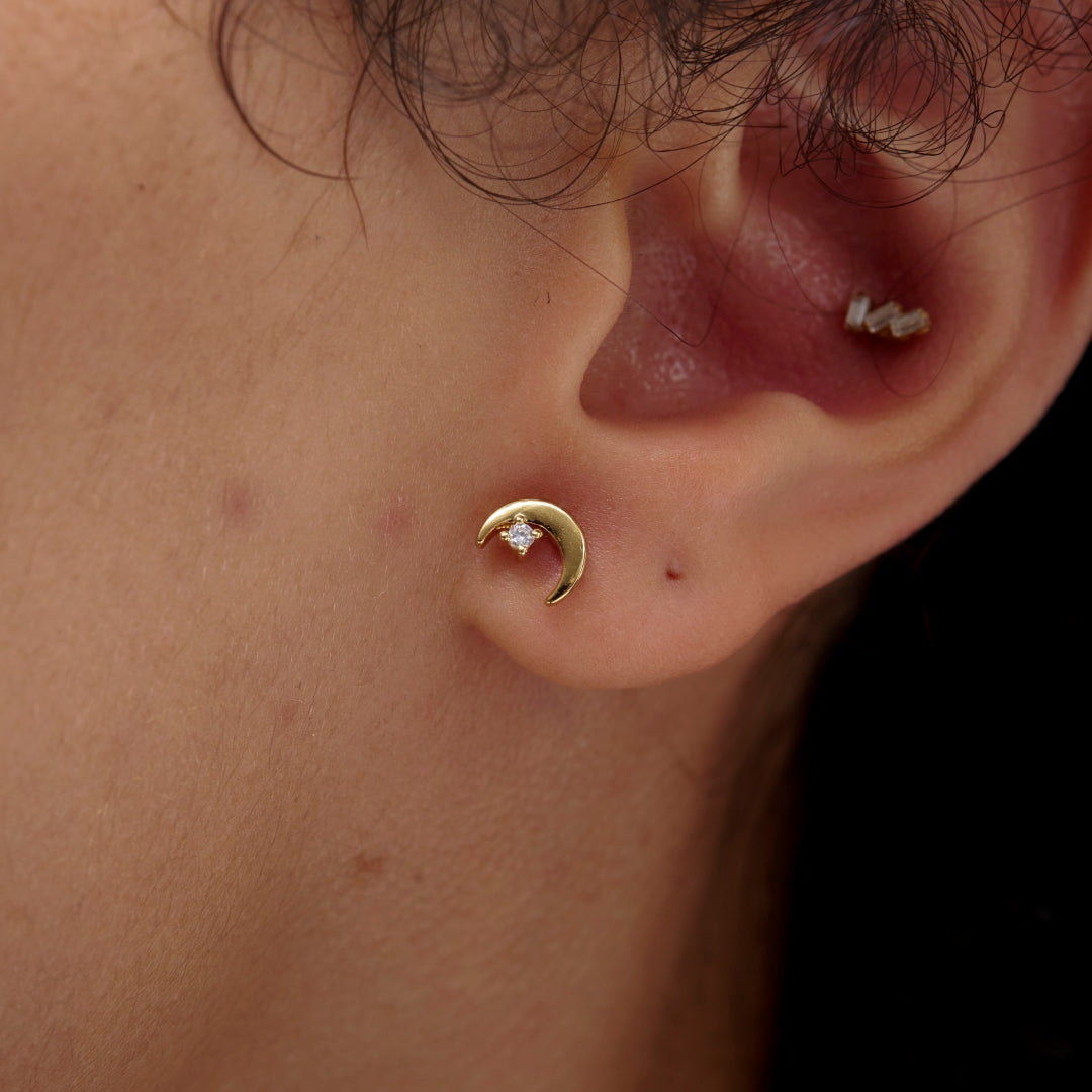 18ct Gold Plated Crescent Moon Stud Earrings | Aurora