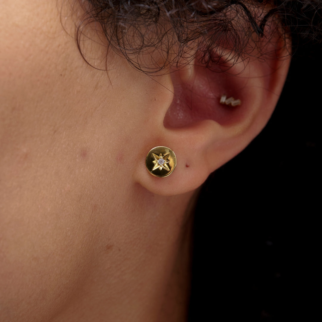 18ct Gold Plated North Star Stud Earrings | Auli